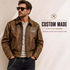 Custom Logo Distressed Brown Leather Bomber Jacket Men Aviator Flight Jacket Private Label Heavy Duty Utility Jacket OEM Factory