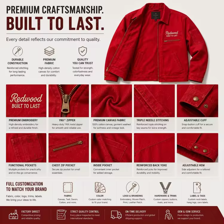 OEM Custom Mens Multi Pocket Workwear Jacket Washed Cotton Canvas Utility Work Jacket Private Label Outdoor Clothing Factory