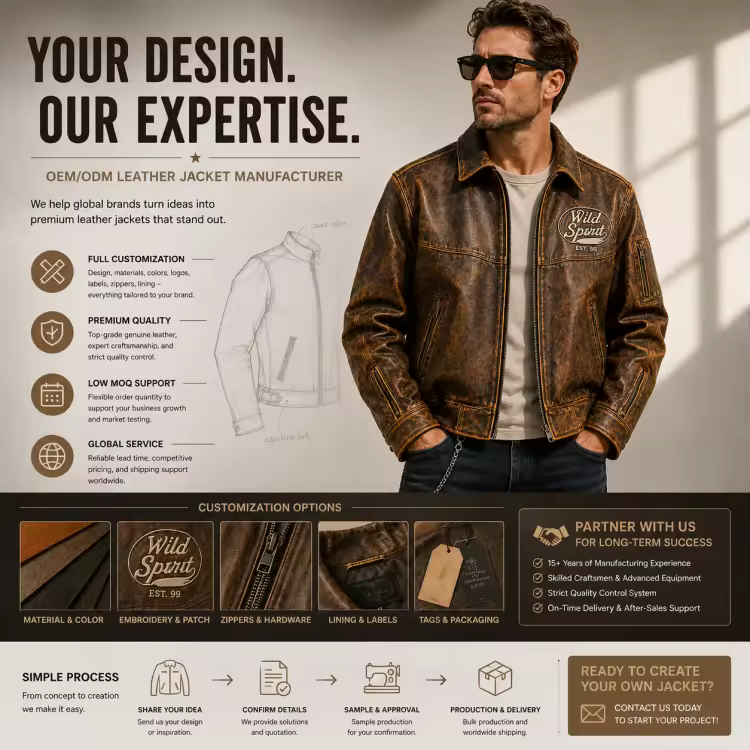 Custom Logo Distressed Brown Leather Bomber Jacket Men Aviator Flight Jacket Private Label Heavy Duty Utility Jacket OEM Factory