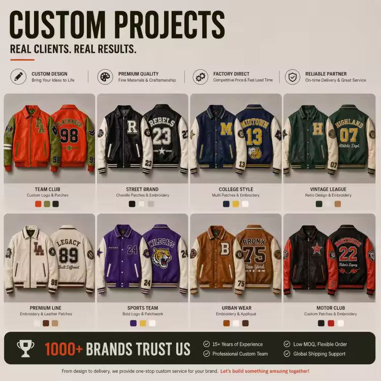 Wholesale Custom Leather Letterman Jacket Men Orange Green Varsity Jacket Chenille Patch Embroidery Bomber Jacket OEM Factory
