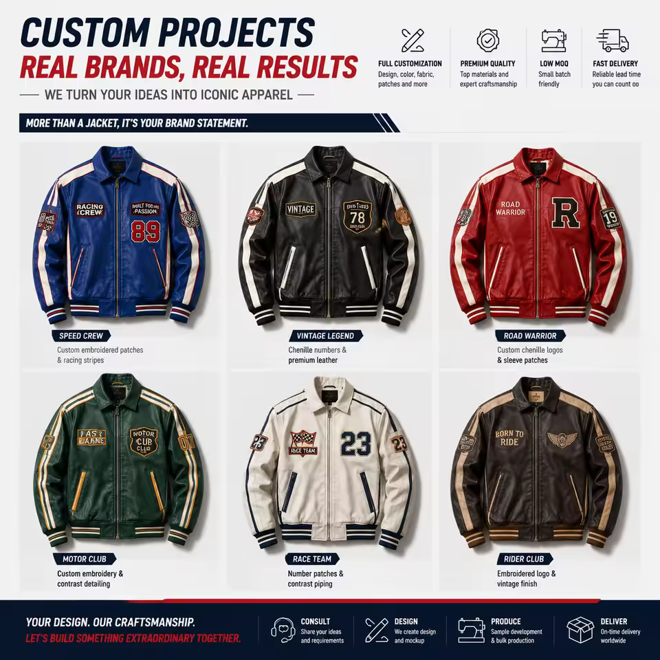 Custom Faux Leather Racing Bomber Jacket Mens Vintage Streetwear Jacket Private Label OEM ODM Embroidery Clothing Manufacturer