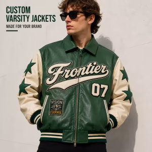 OEM Custom Faux Leather Varsity Jacket Men Zip up Bomber Jacket Mixed Chenille Patch Embroidery Custom Streetwear Letter Jacket